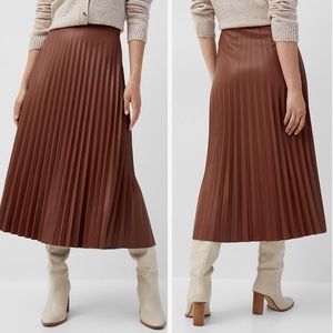 ICONE Pleated Vegan Leather Midi Skirt Size L In Black